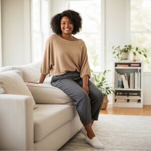 Anthropologie Samia Oversized  Cozy Top in Tan